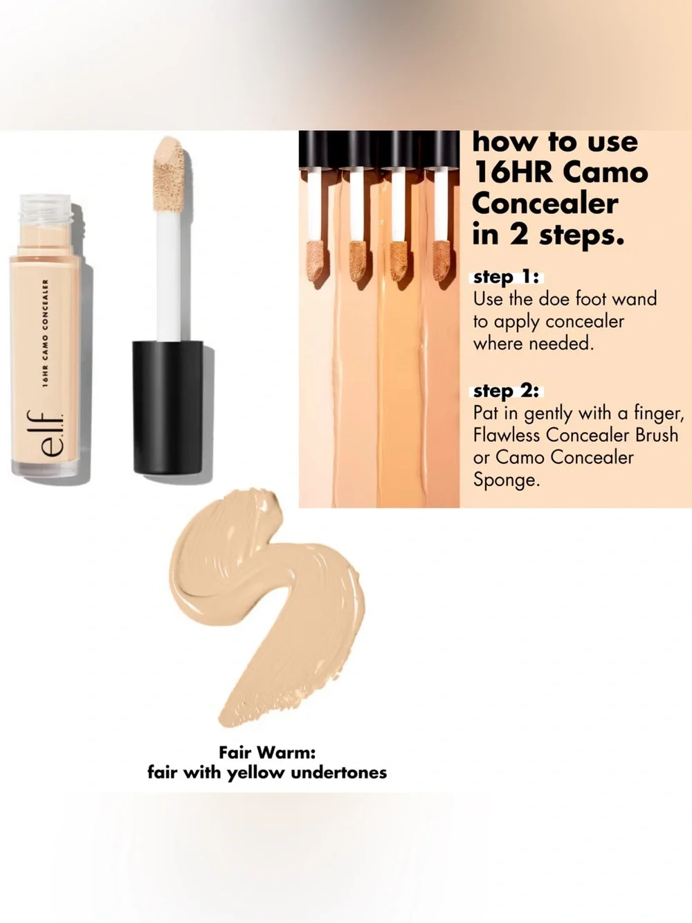e.l.f. 16HR Camo Concealer (Fair Warm) NIB 6 ml / 0.2 fl oz